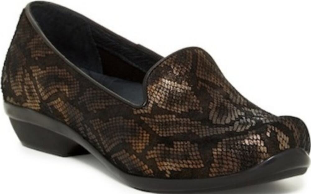 Dansko Olivia Loafers Smoking Slippers Leather Heel Cushion Bronze Snakeskin 8.5